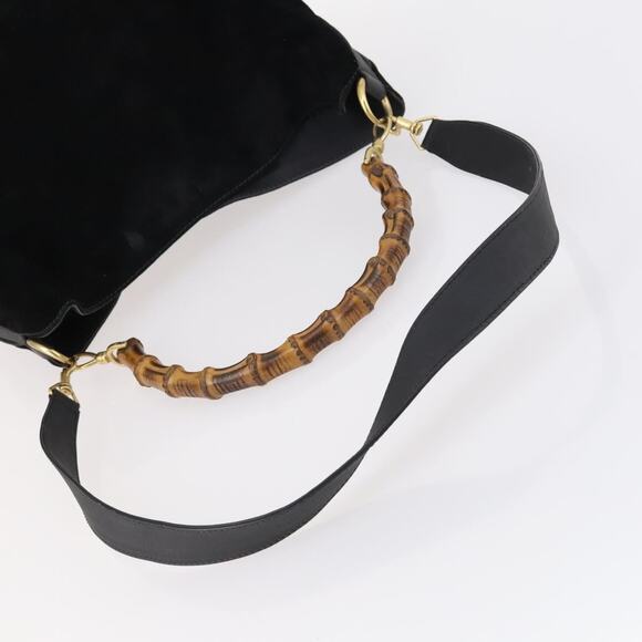 GUCCI Bamboo Shoulder Bag Suede Black Gold 001 001 - Picture 7 of 13